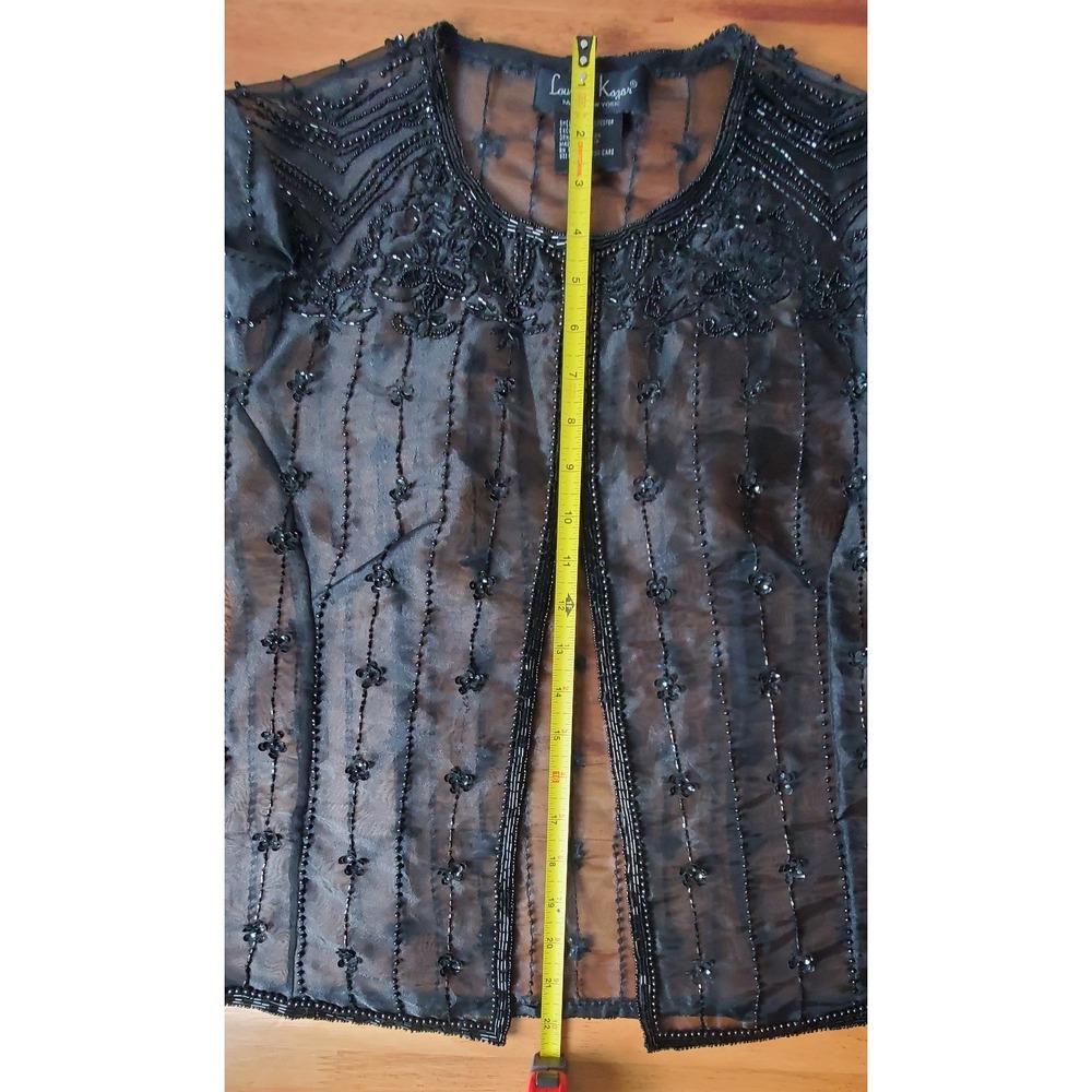 FLAWED Vintage Black Laurence Kazar Paris New York Sheer Beaded Jacket Small - Picture 11 of 12
